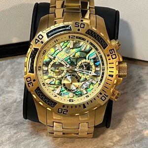 Invicta Pro Diver 50mm Gold Chronograph Abalone Dial Watch